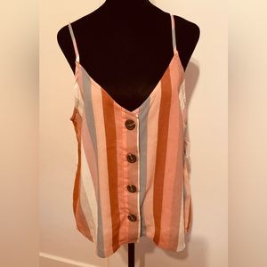 Sweet Striped Vintage Style Tank with Large Wood Buttons in Pink Mauve